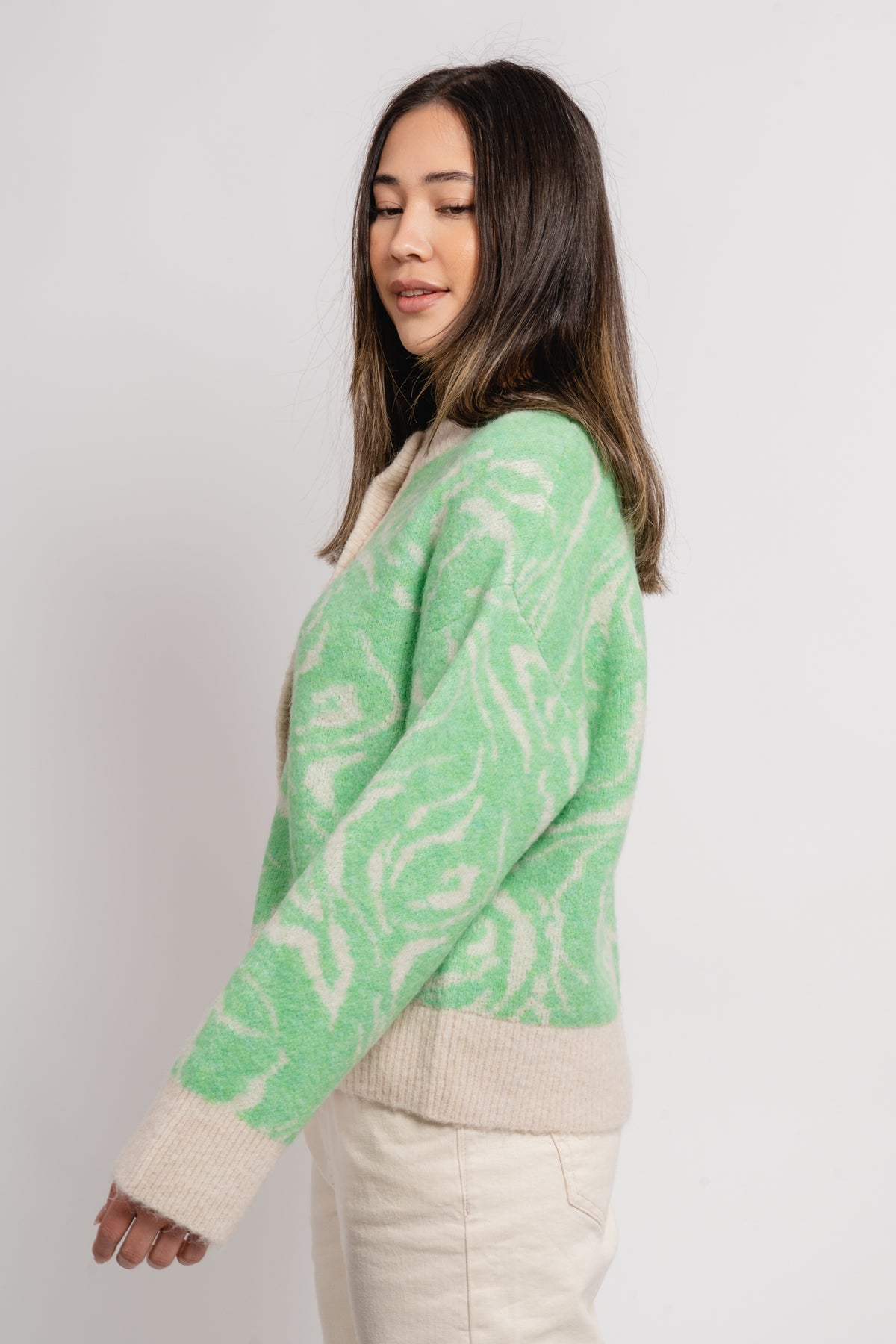 Sissi Ls Knit O-Neck Cardigan - Absinthe Green