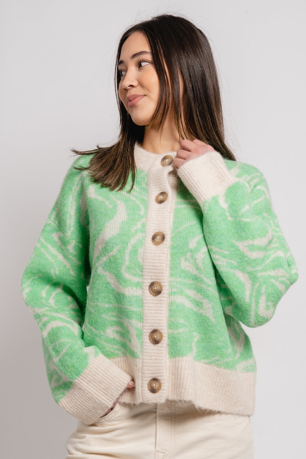 Sissi Ls Knit O-Neck Cardigan - Absinthe Green