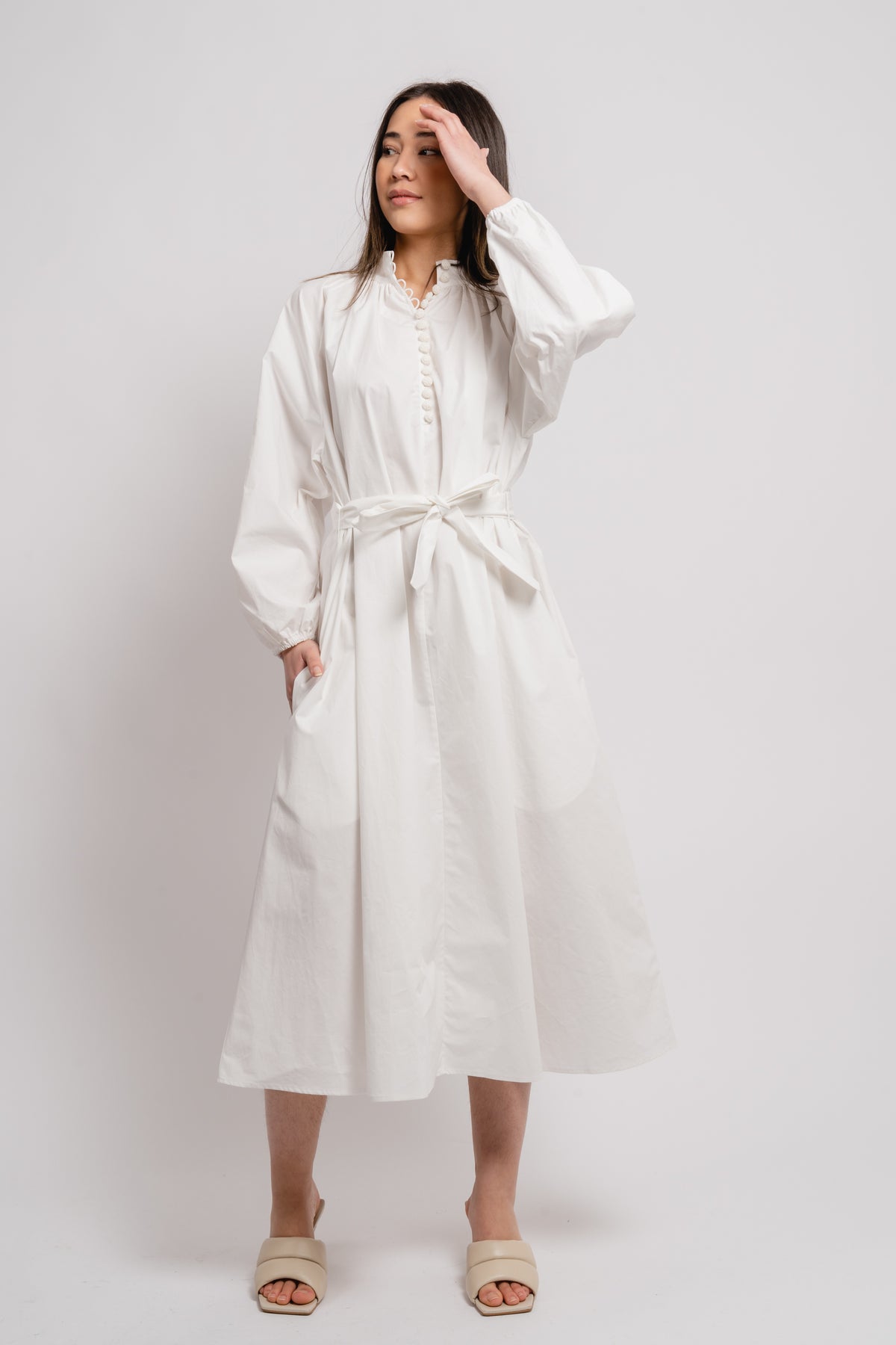 Poplin Bohemian Wide Dress - White