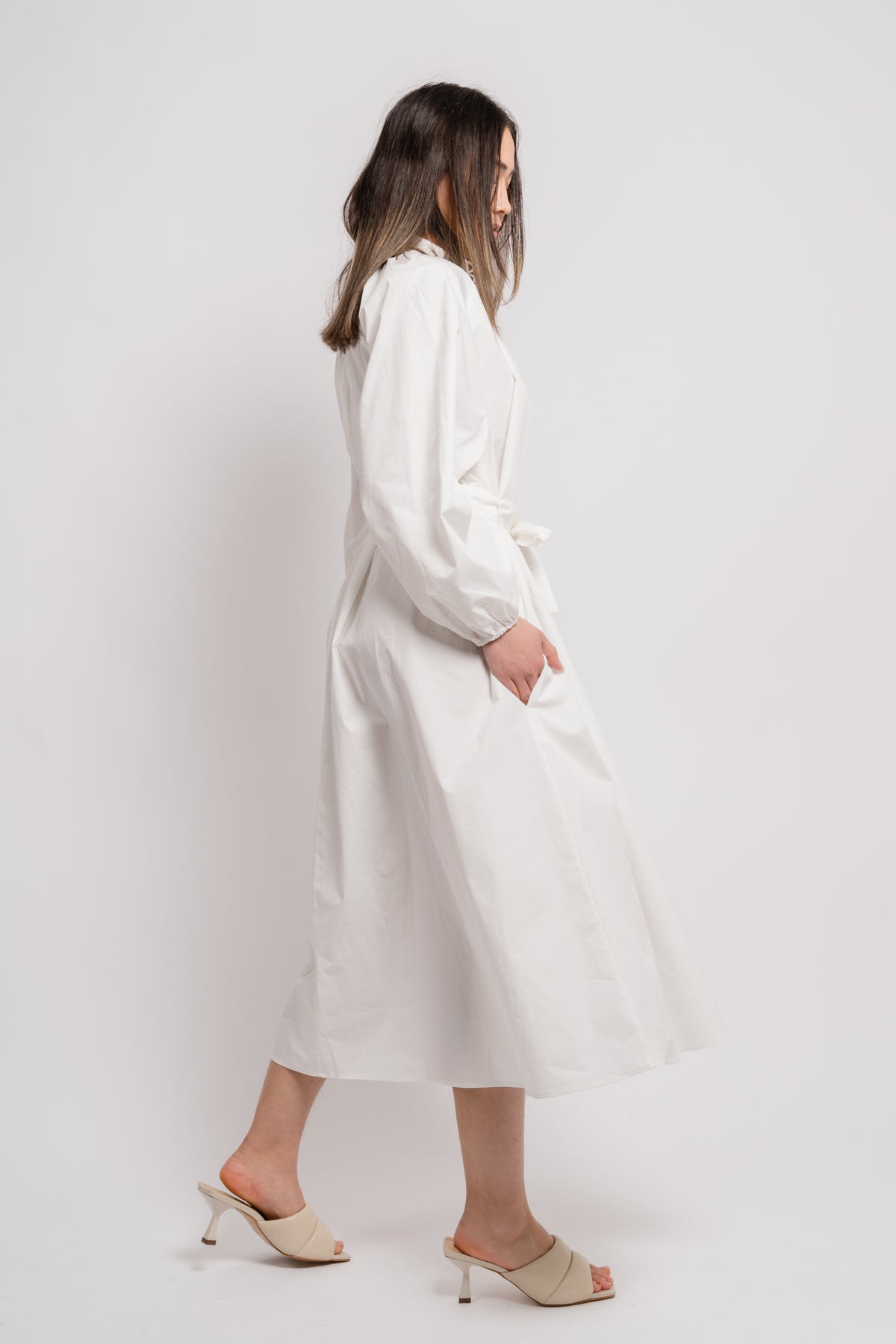 Poplin Bohemian Wide Dress - White