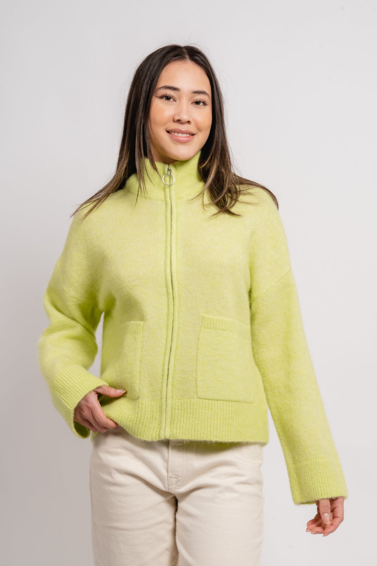 Sia Ls Knit Zipper Cardigan - Sharp Green Melange