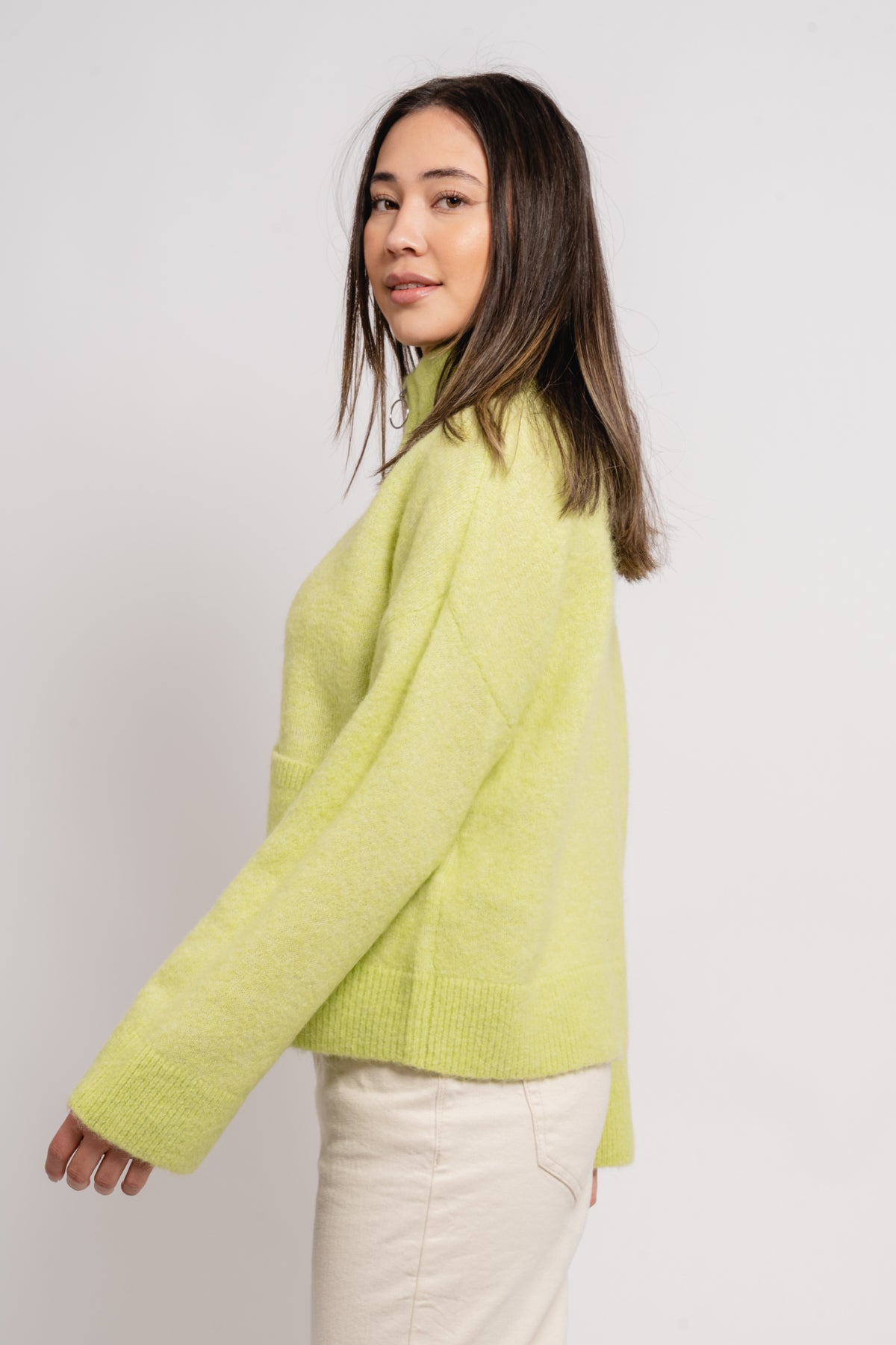 Sia Ls Knit Zipper Cardigan - Sharp Green Melange