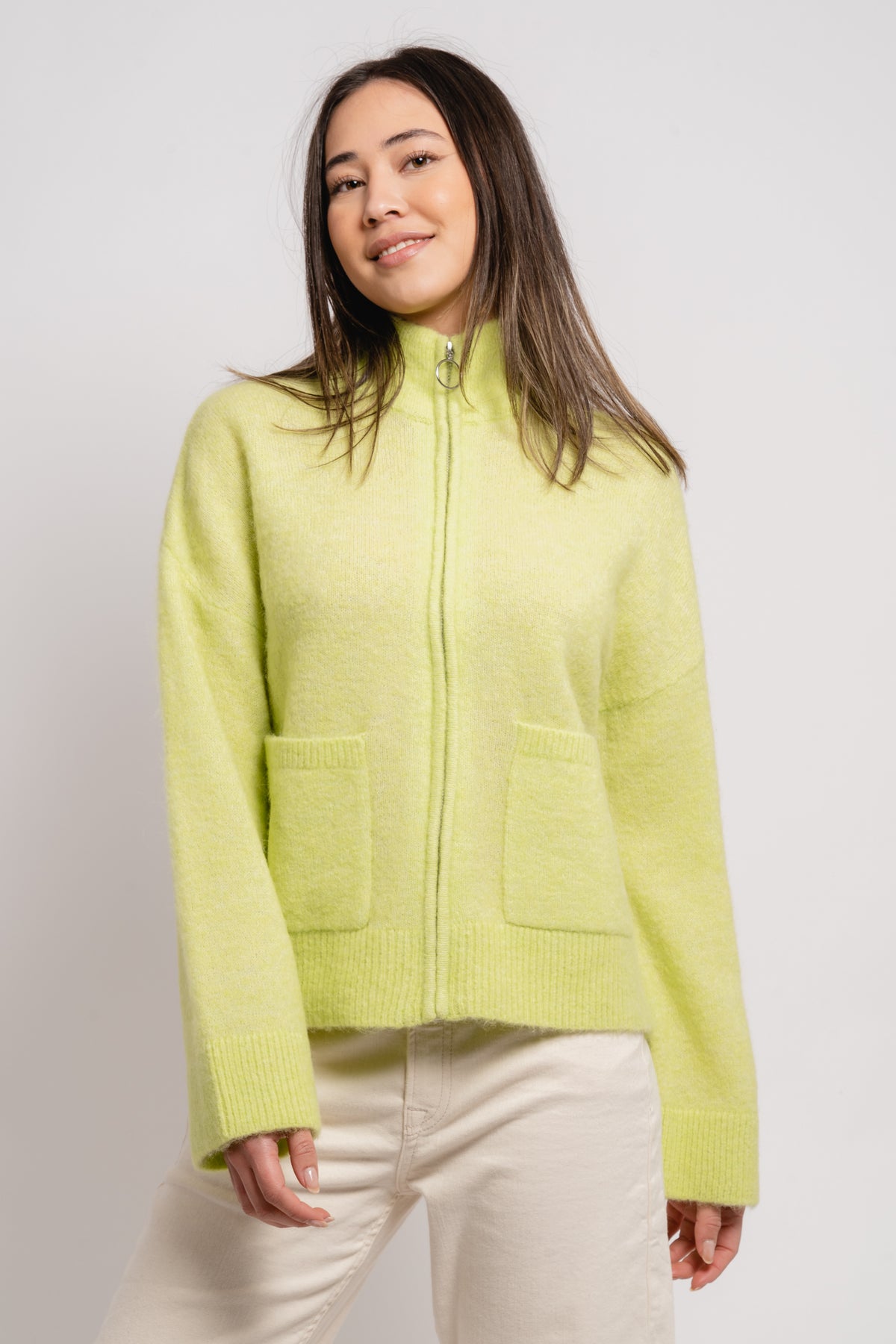 Sia Ls Knit Zipper Cardigan - Sharp Green Melange