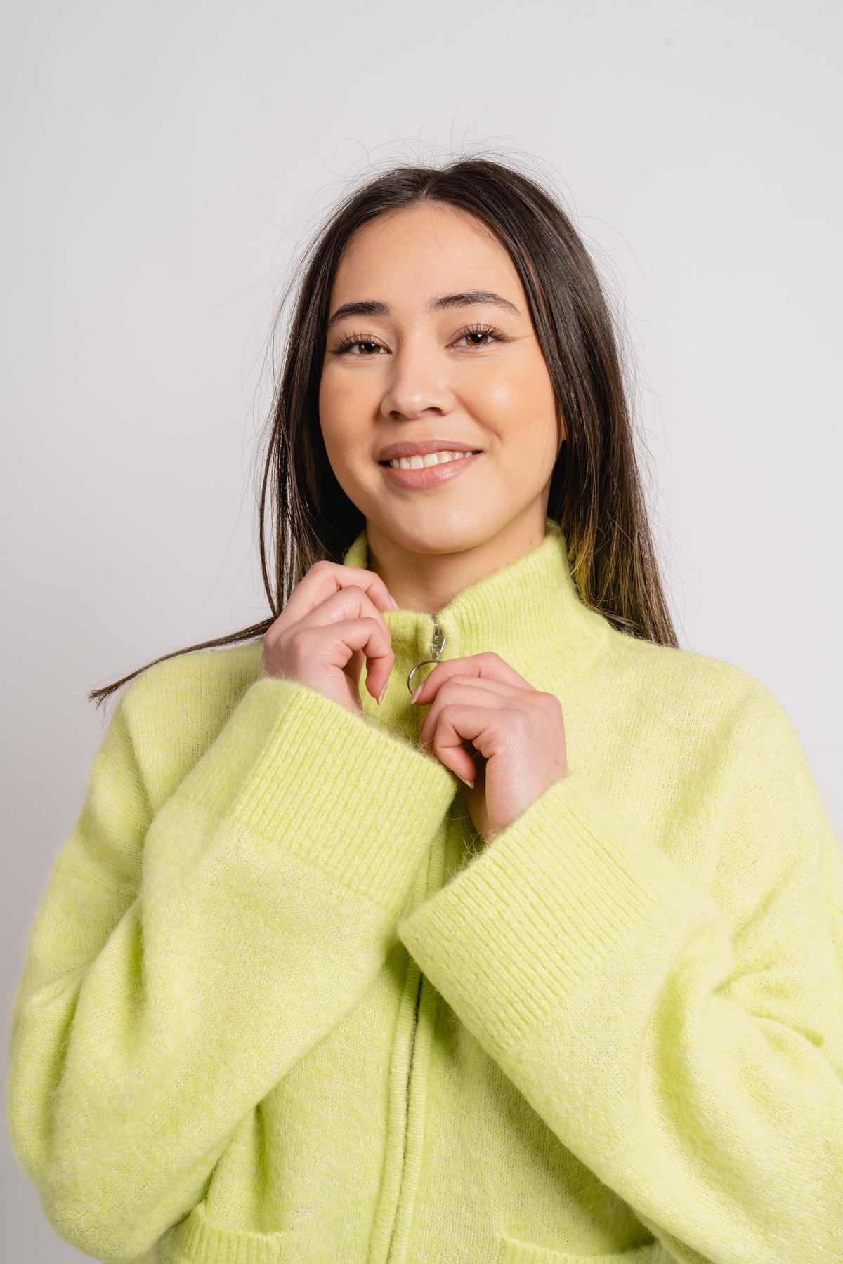 Sia Ls Knit Zipper Cardigan - Sharp Green Melange