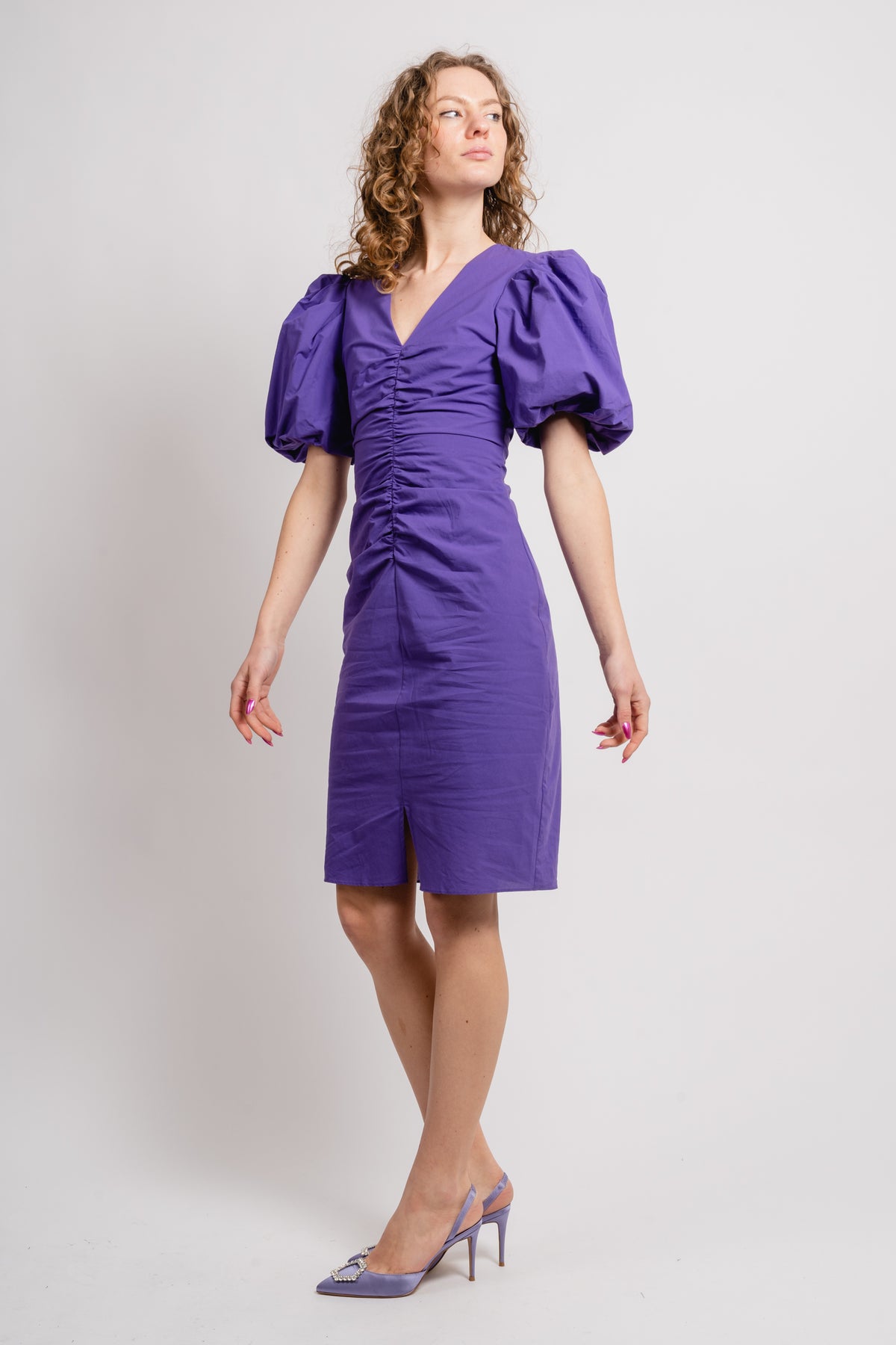 Sandrine Puff Sleeve Dress - Purple