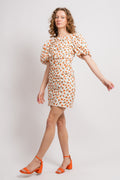Sandrine Print Puff Dress - Mandarin Flower Print