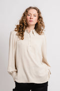 Viva Ls Linen Top - Sandshell