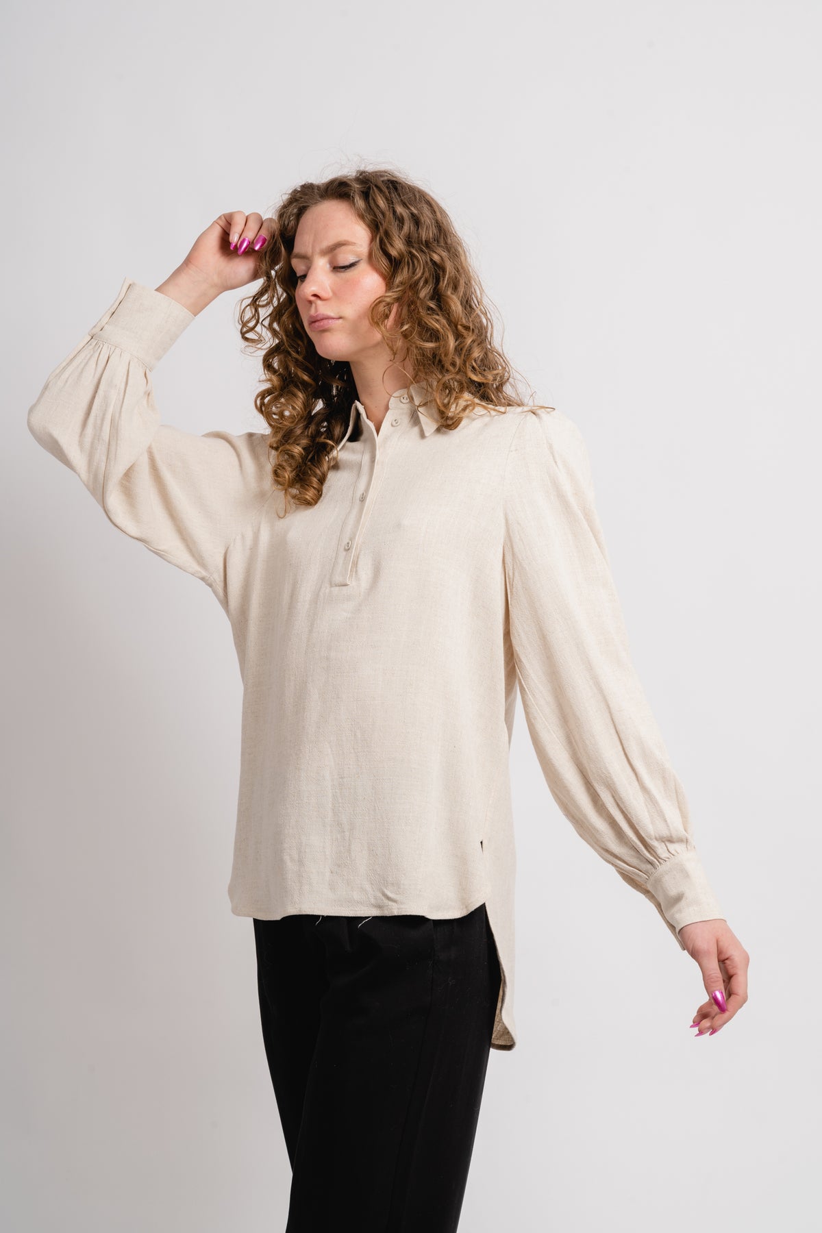 Viva Ls Linen Top - Sandshell