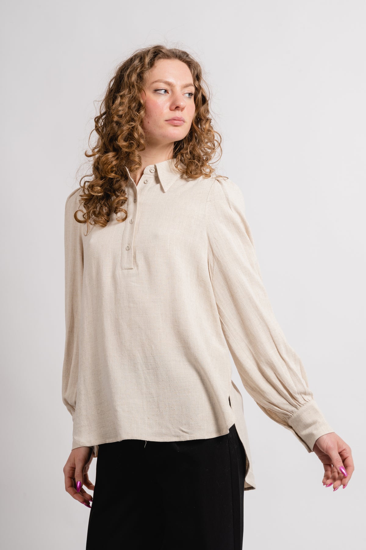 Viva Ls Linen Top - Sandshell