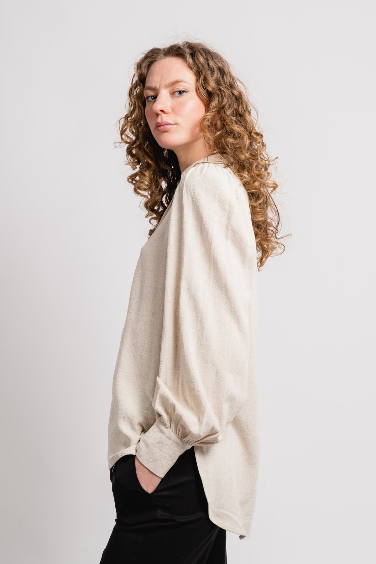 Viva Ls Linen Top - Sandshell