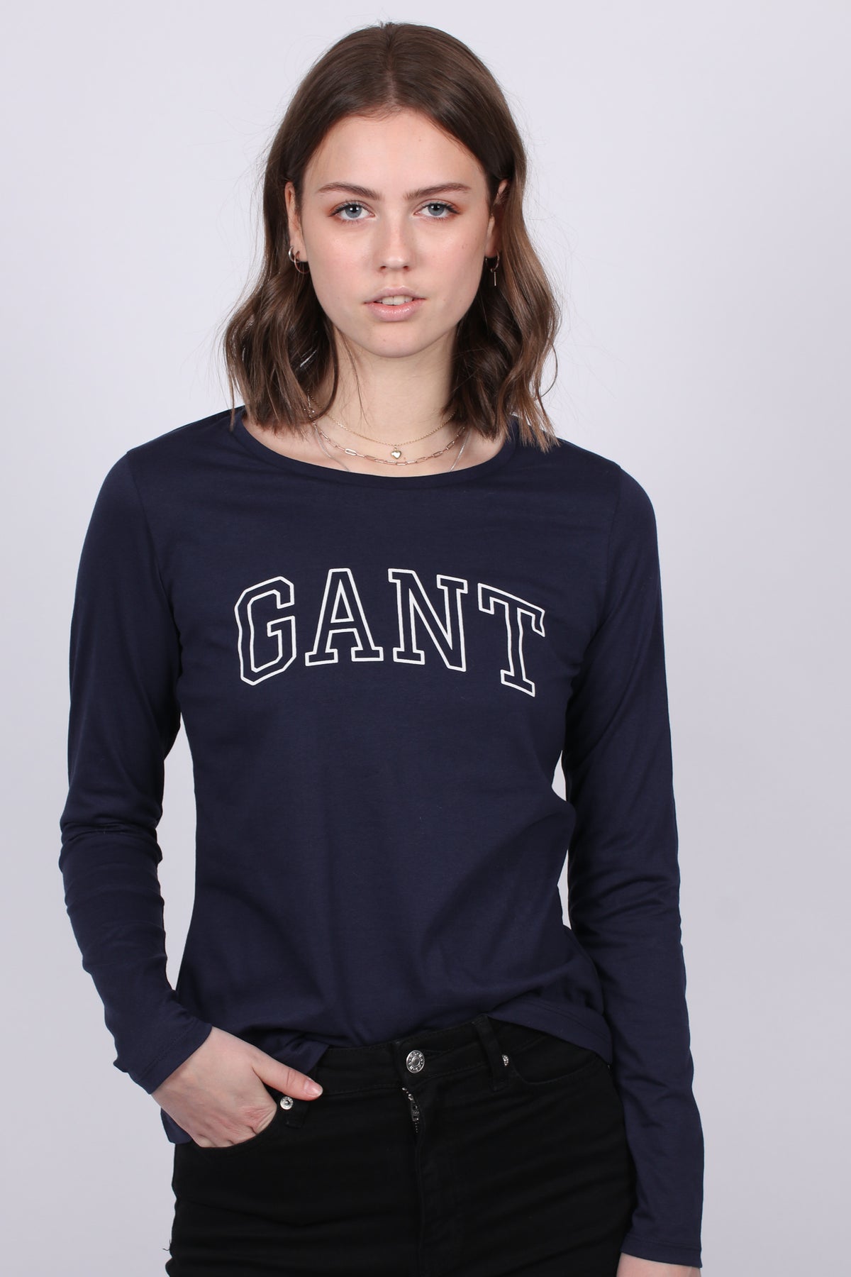 Arch Logo LS T-shirt - Evening Blue - GANT - T-skjorter & Topper - VILLOID.no