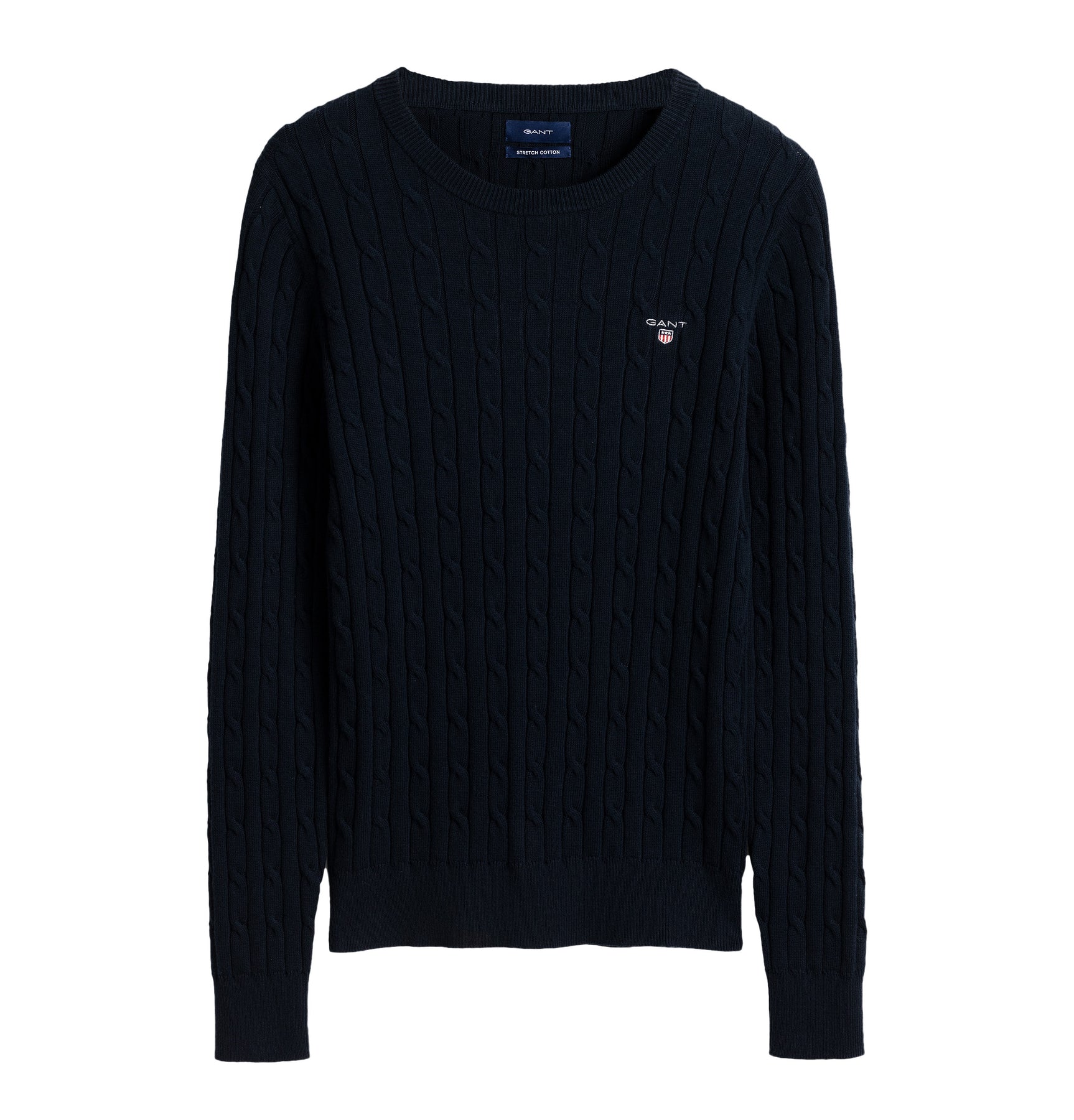 Stretch Cotton Cable Crew - Evening Blue - GANT - Gensere - VILLOID.no