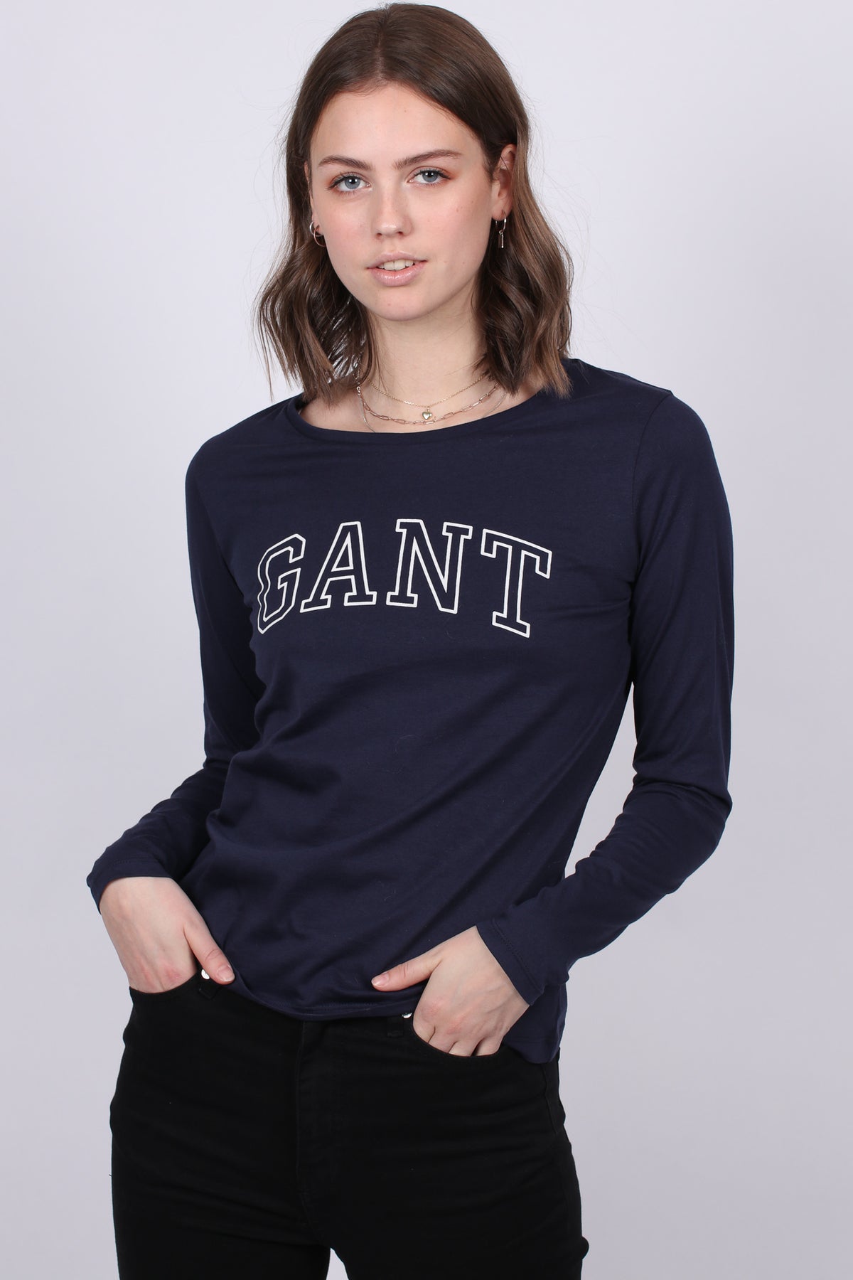 Arch Logo LS T-shirt - Evening Blue - GANT - T-skjorter & Topper - VILLOID.no