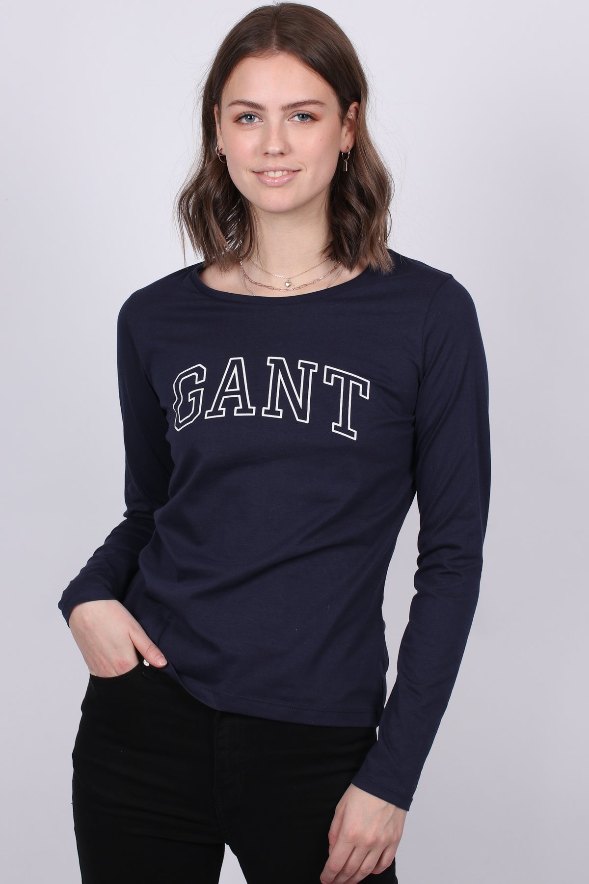 Arch Logo LS T-shirt - Evening Blue - GANT - T-skjorter & Topper - VILLOID.no