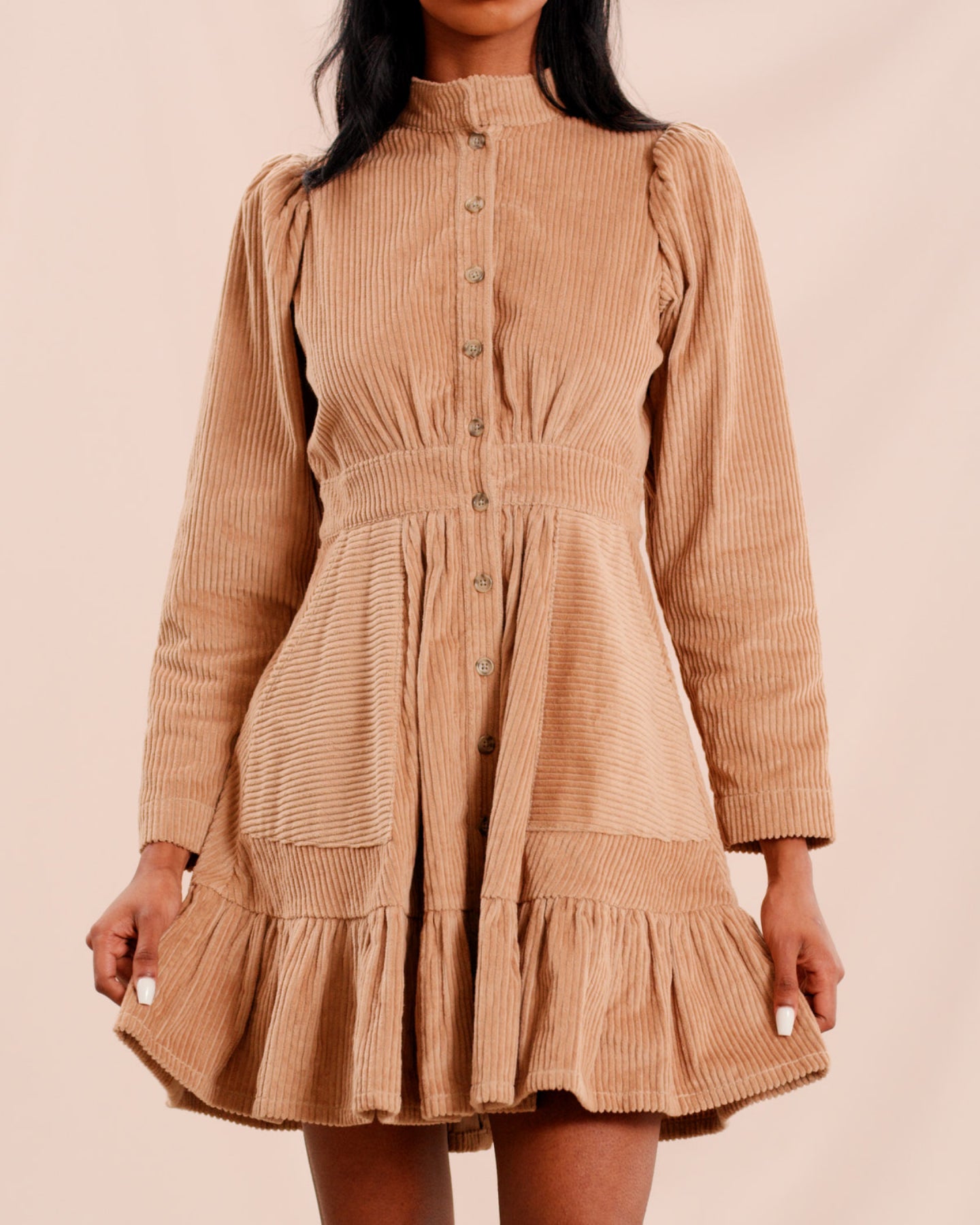 Corduroy Mini Dress - Beige