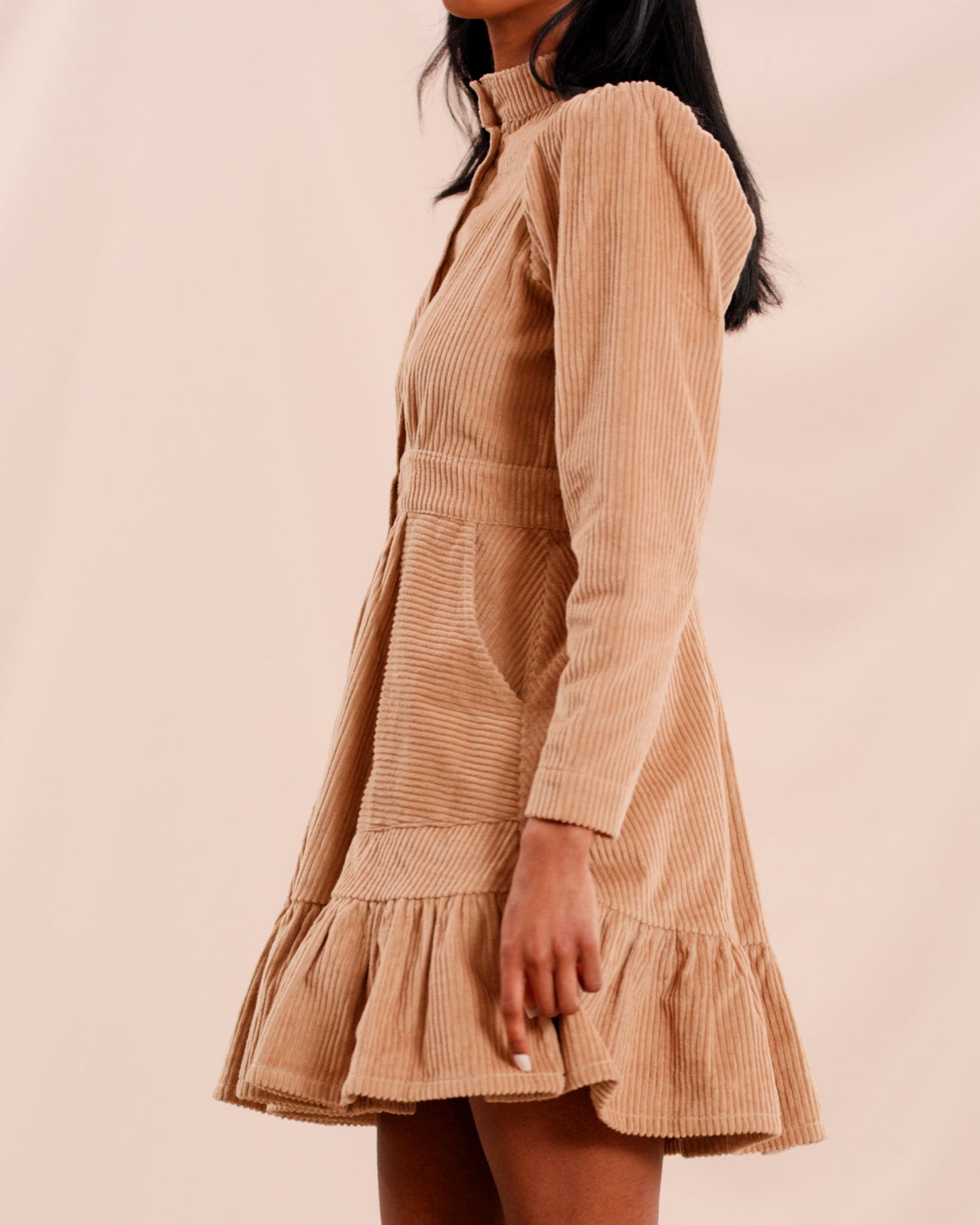 Corduroy Mini Dress - Beige