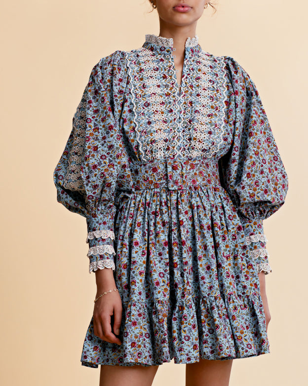 Poplin Mini Dress - Blue Garden