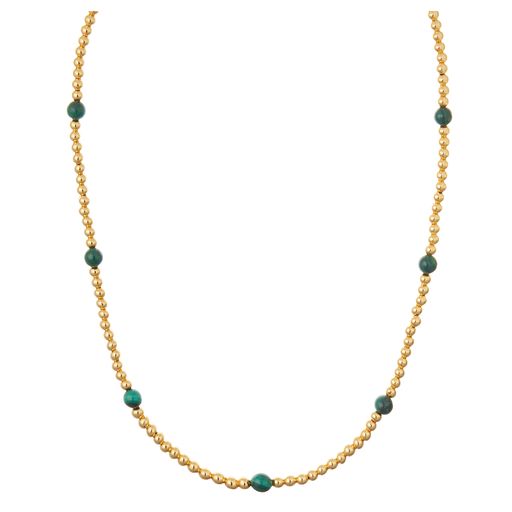 Semi-Precious Beaded Metal Necklace - Malachite