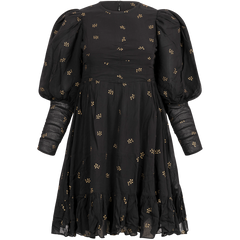 Georgette Gathers Dress - Black Daisy