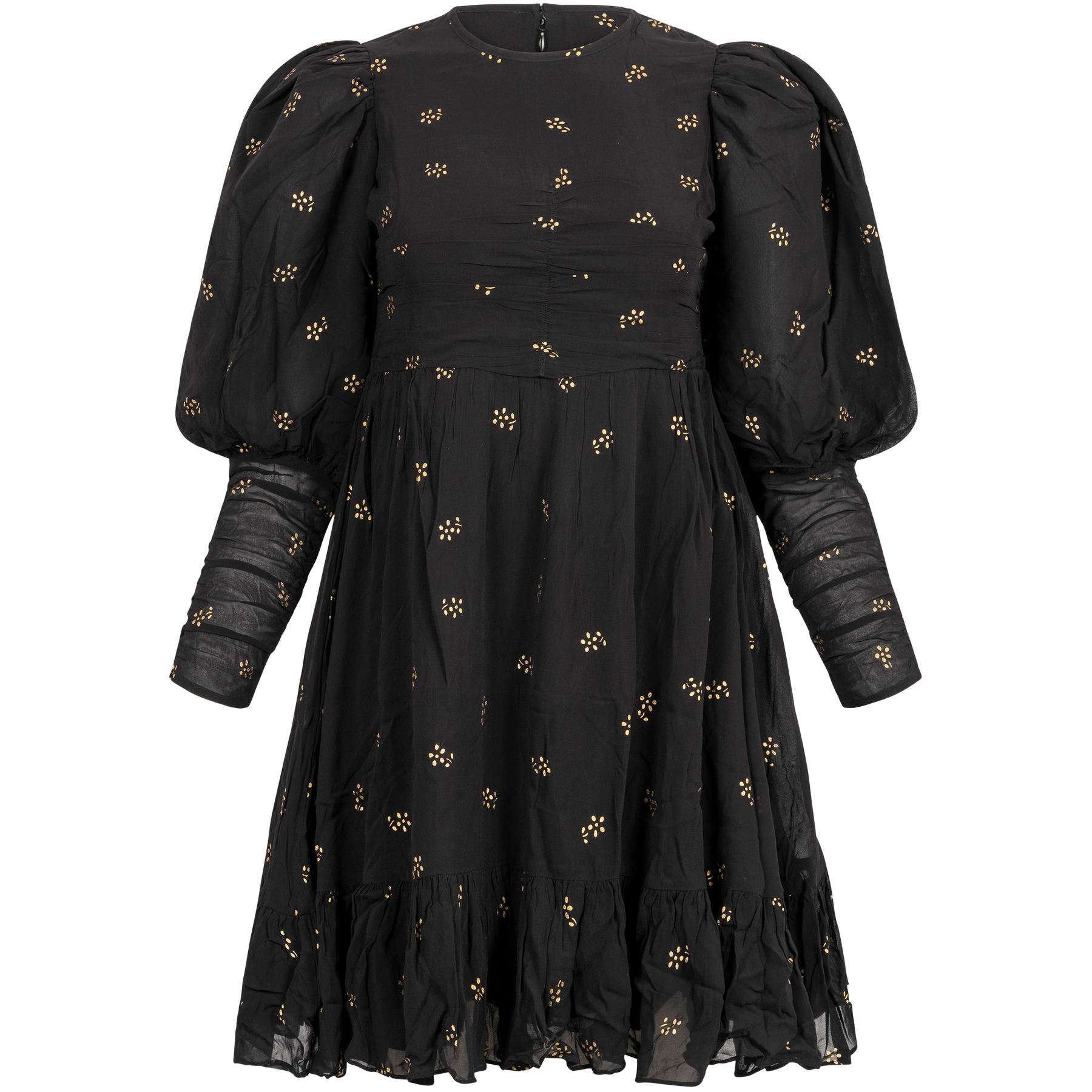 Georgette Gathers Dress - Black Daisy