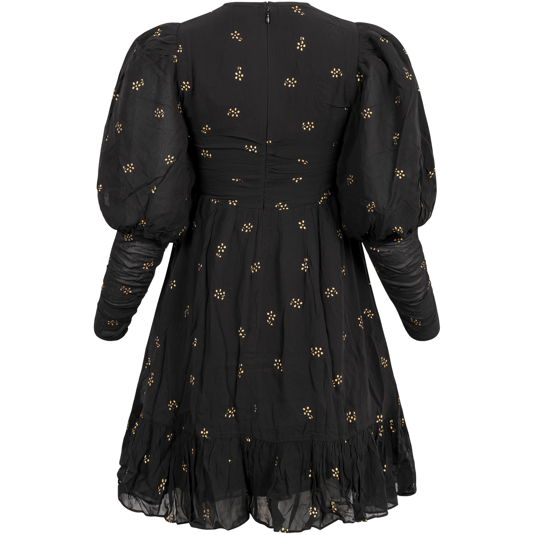 Georgette Gathers Dress - Black Daisy