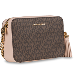 Jet Set Medium Logo Crossbody Bag - Brown/Soft Pink