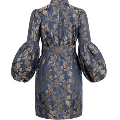 Brocade High Neck Dress - French Blue