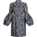 Brocade High Neck Dress - French Blue