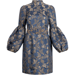 Brocade High Neck Dress - French Blue