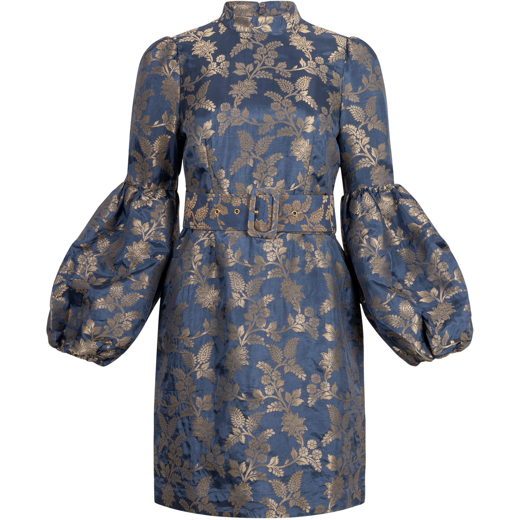 Brocade High Neck Dress - French Blue