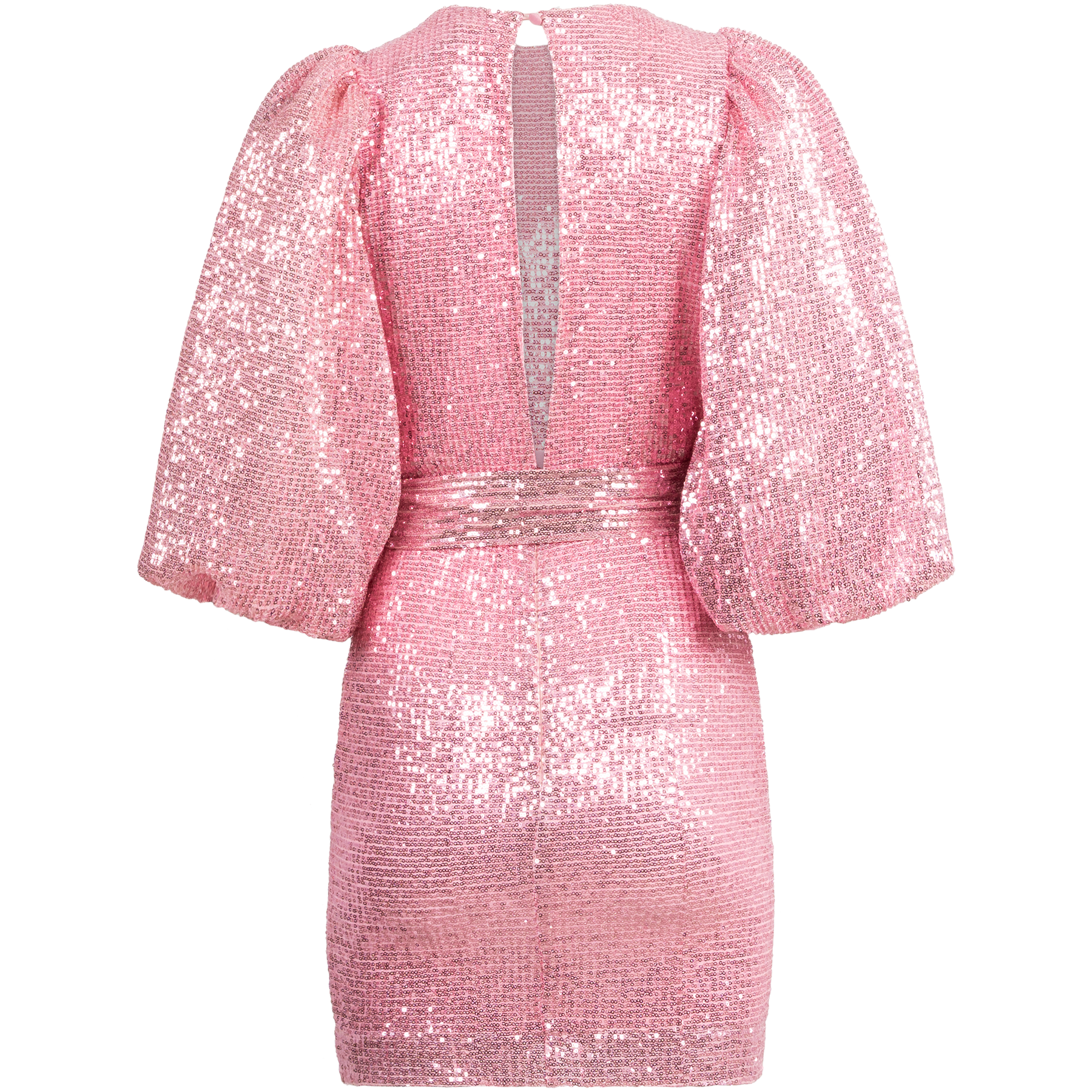 Sequins Puff Sleeve Mini Dress - Pink