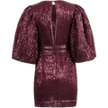 Sequins Puff Sleeve Mini Dress - Plum