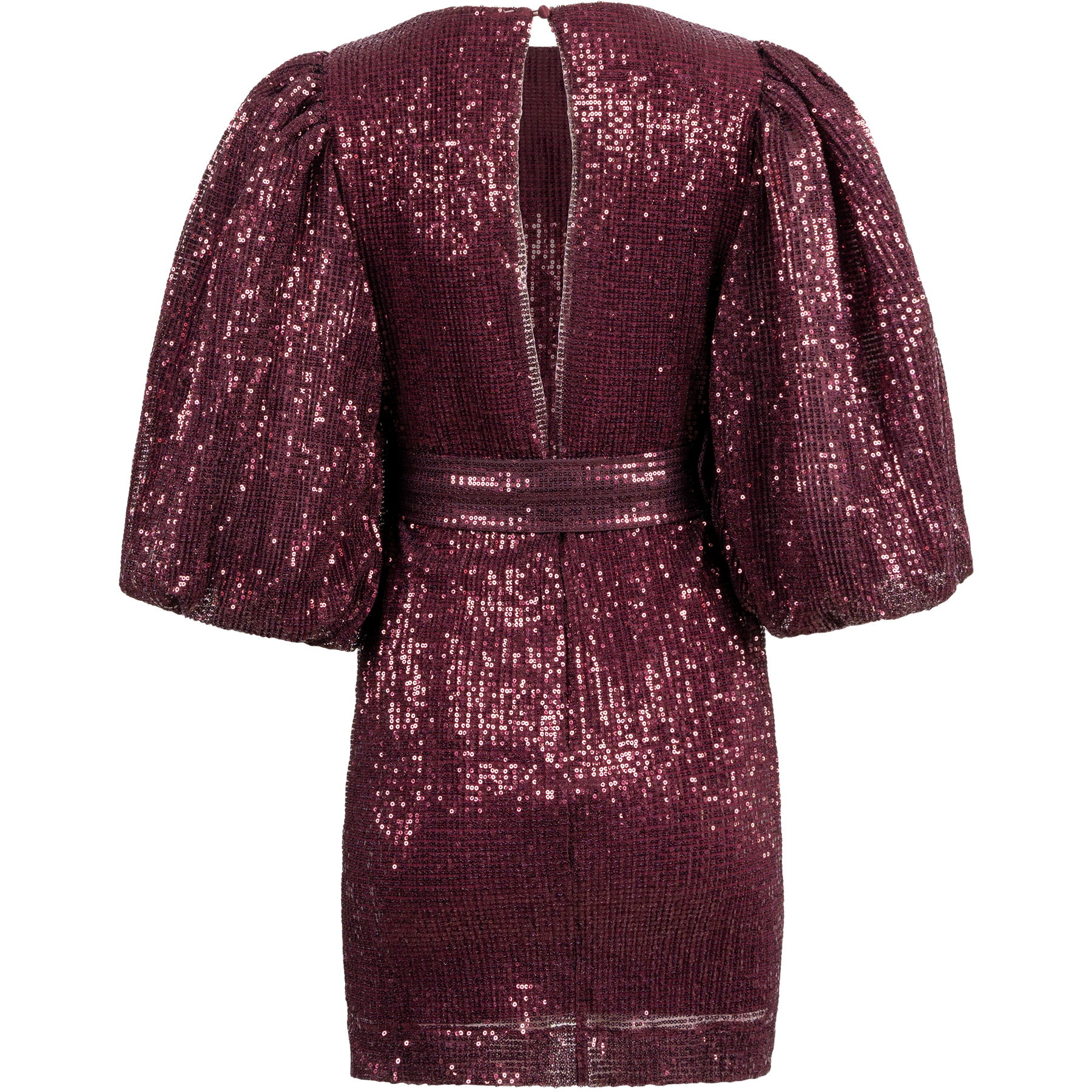 Sequins Puff Sleeve Mini Dress - Plum