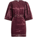 Sequins Puff Sleeve Mini Dress - Plum