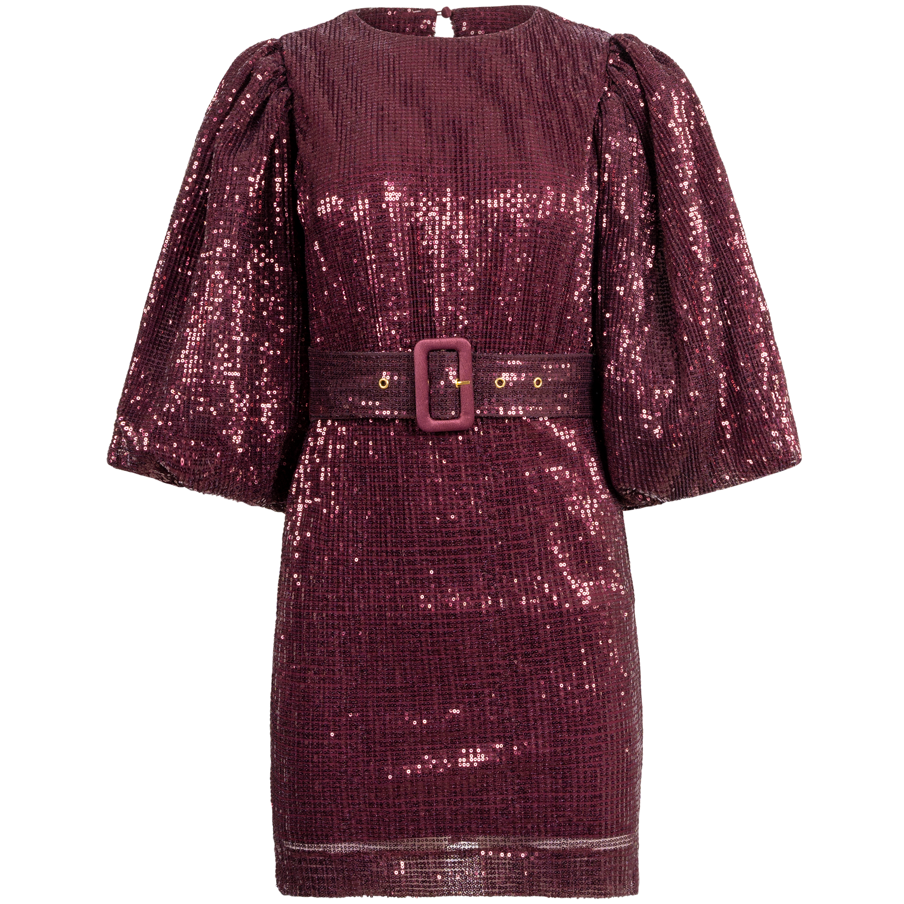 Sequins Puff Sleeve Mini Dress - Plum