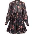 Georgette Mini Dress - Black Flower Garden