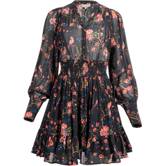Georgette Mini Dress - Black Flower Garden
