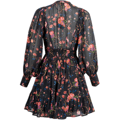 Georgette Mini Dress - Black Flower Garden
