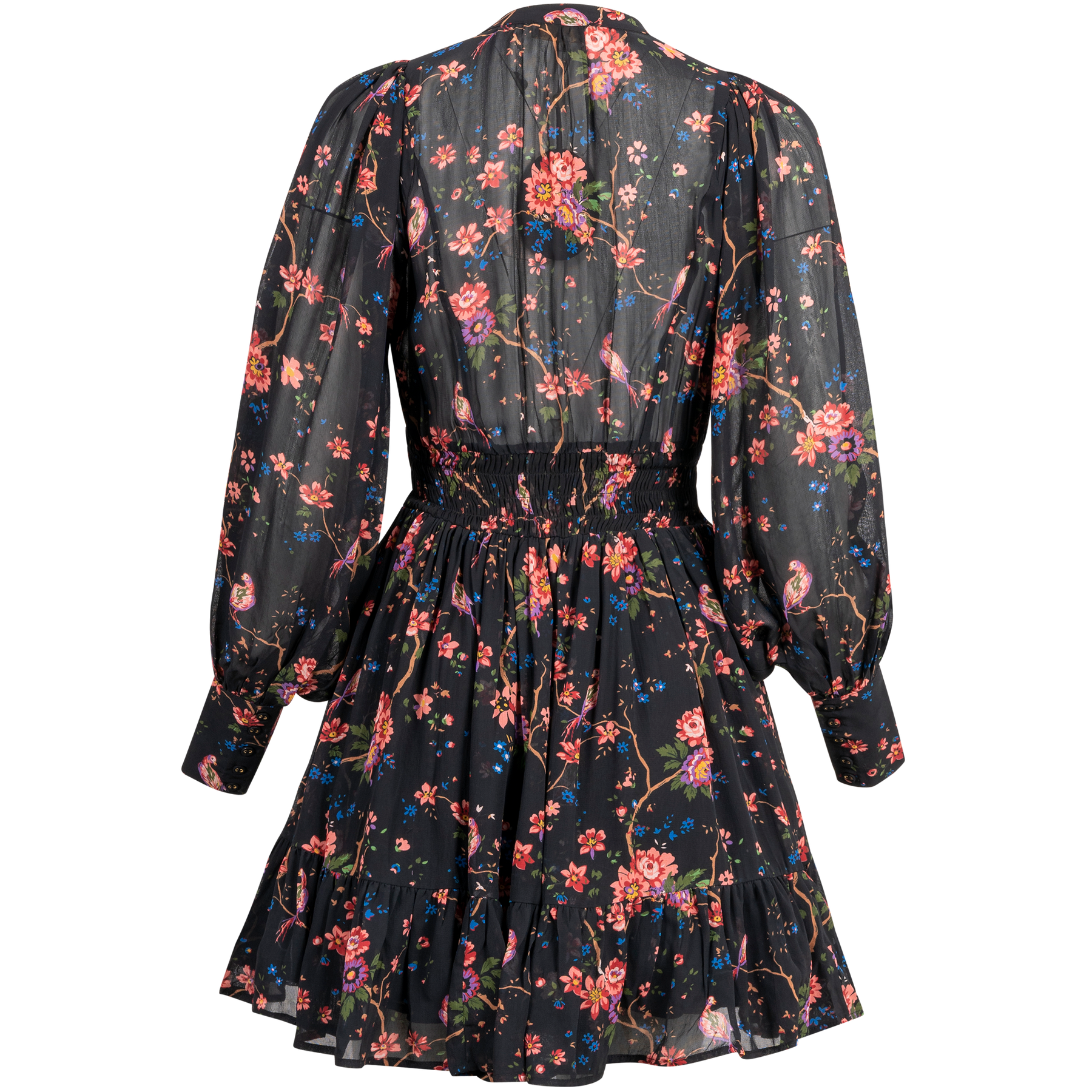 Georgette Mini Dress - Black Flower Garden