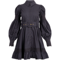Winter Cotton Belt Dress - Navy