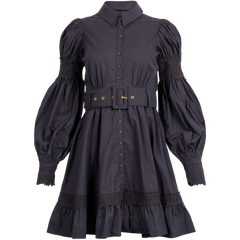 Winter Cotton Belt Dress - Navy