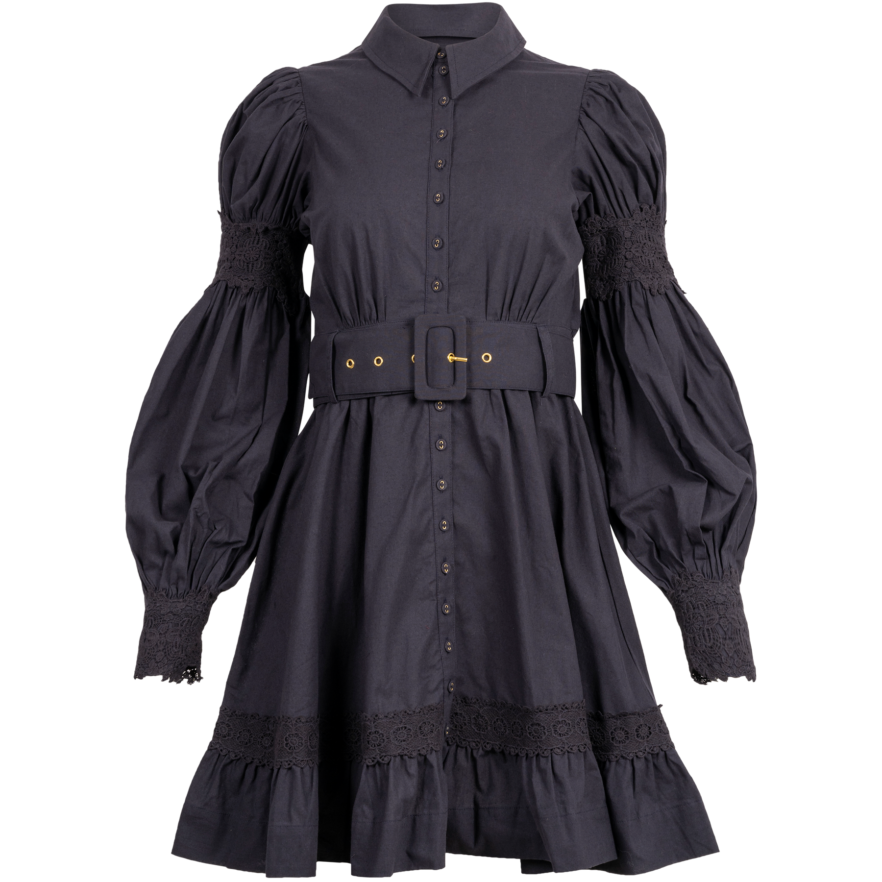 Winter Cotton Belt Dress - Navy