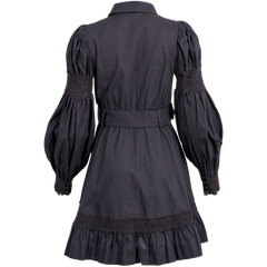 Winter Cotton Belt Dress - Navy