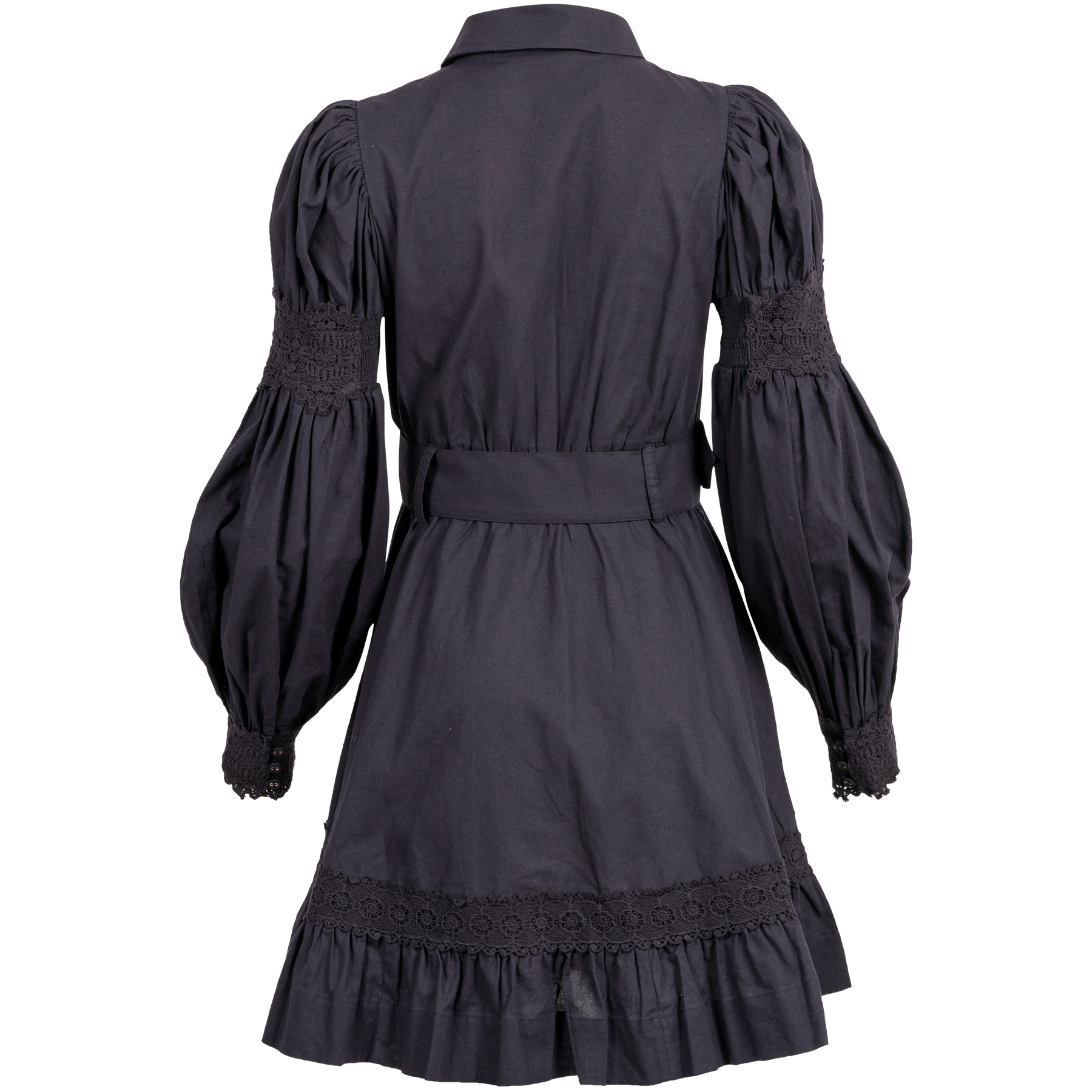 Winter Cotton Belt Dress - Navy