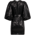 Sequins Puff Sleeve Mini Dress - Black