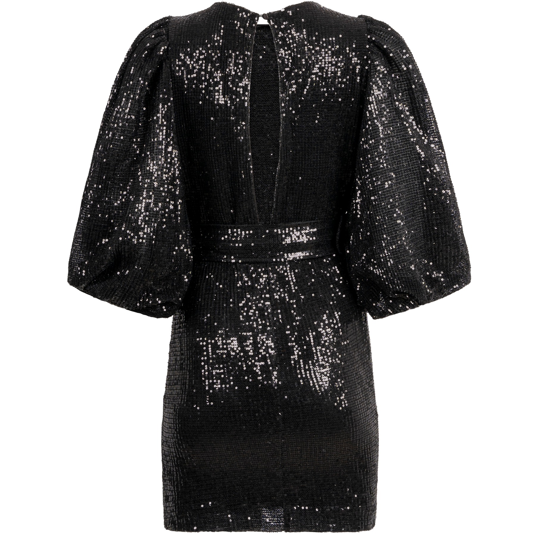 Sequins Puff Sleeve Mini Dress - Black