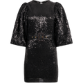 Sequins Puff Sleeve Mini Dress - Black
