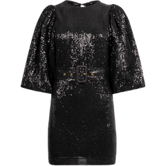 Sequins Puff Sleeve Mini Dress - Black