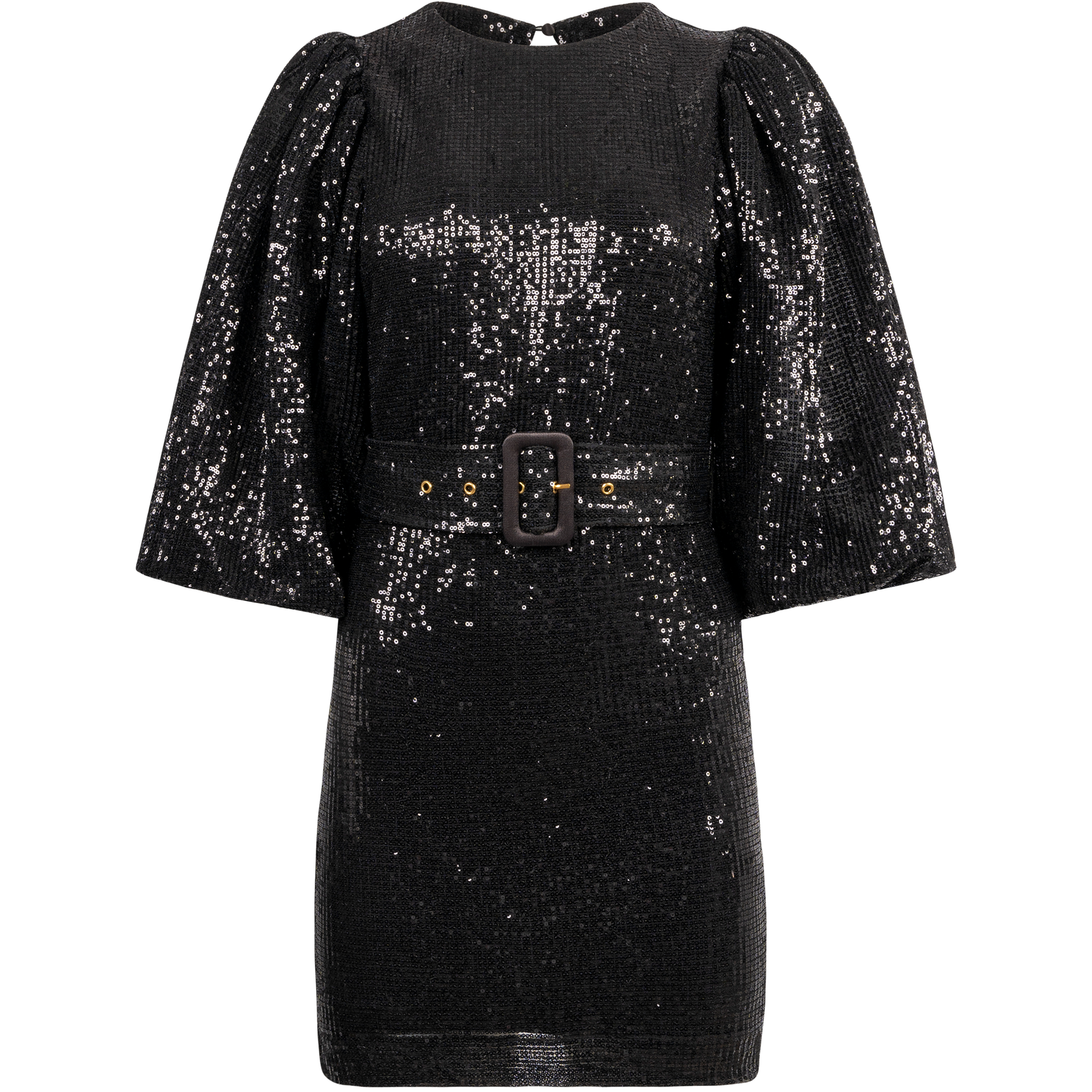 Sequins Puff Sleeve Mini Dress - Black