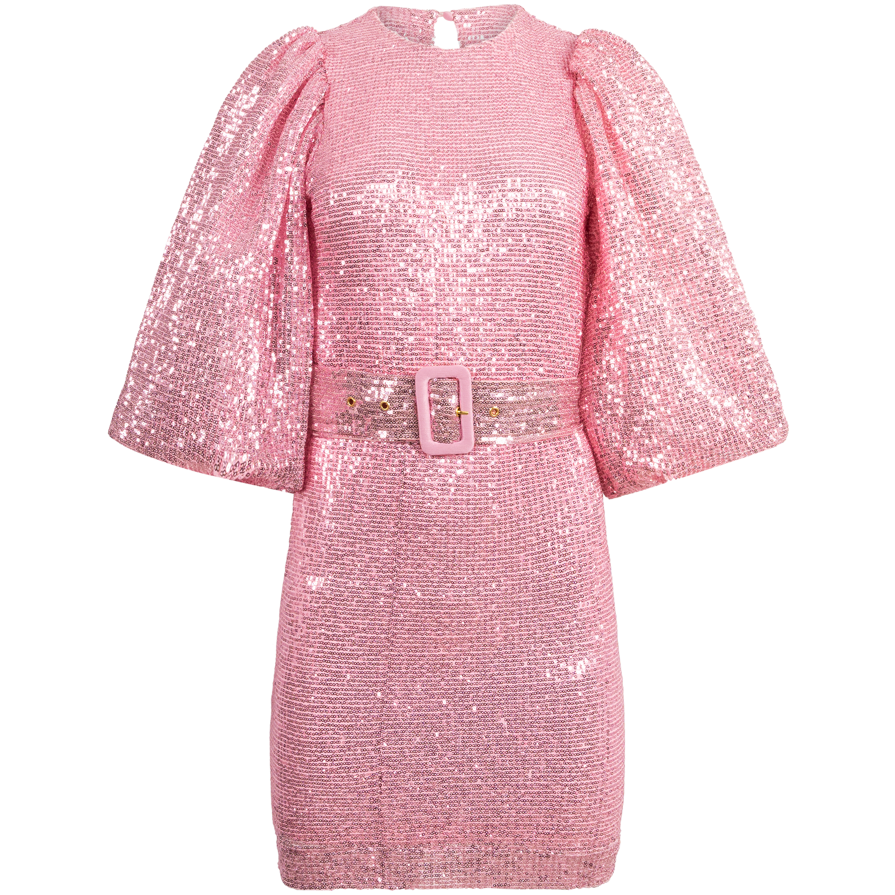 Sequins Puff Sleeve Mini Dress - Pink